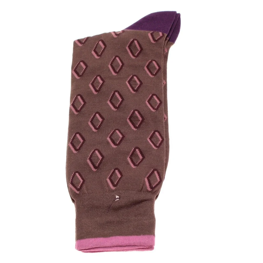 Seaward & Stearn NWOT Mid Calf Dress Socks One Size in Brown w/ Geometric Print